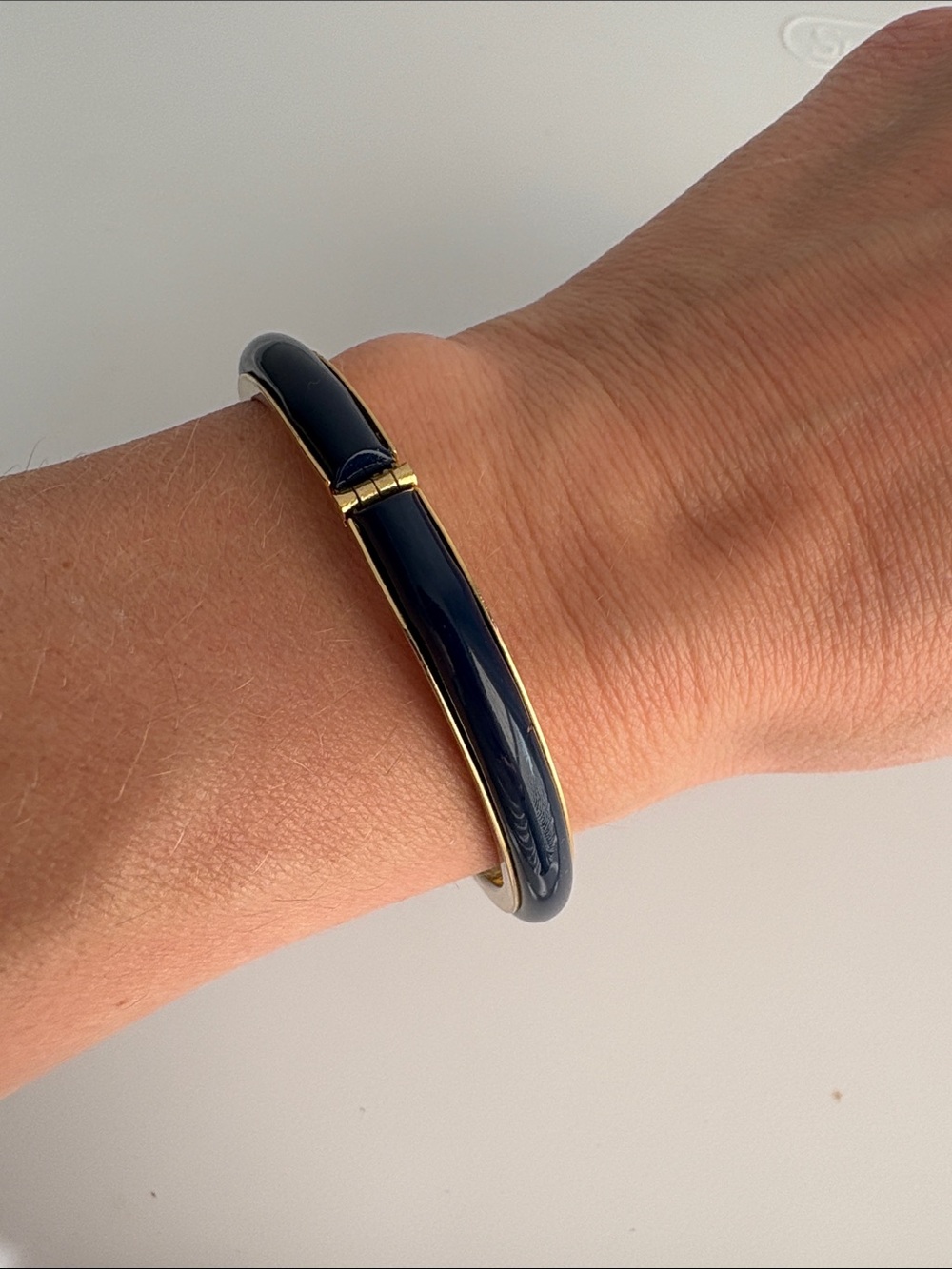 Vintage Blue Acrylic Bangle Bracelet With Safety Chain